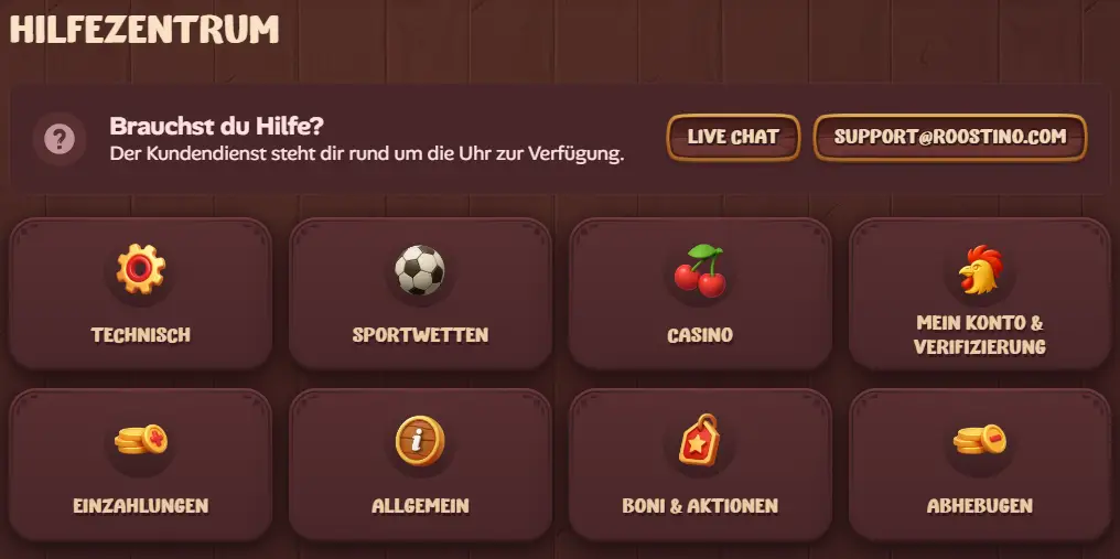Roostino Casino Support