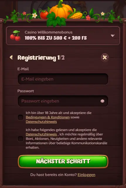 Roostino Casino Anmeldeformular